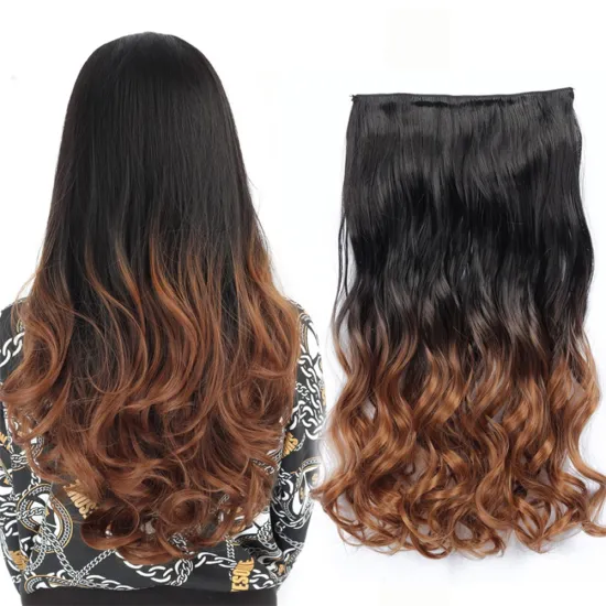 Wholesale Blonde Long 22'' Natural Wave One Piece Curly Ombre 5clips in Hairpiece Synthetic Clip In Hair Extensions For Women
