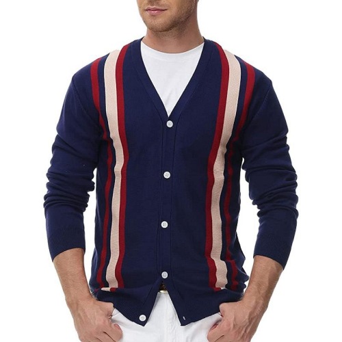 Mens Vintage Stripes Cardigan Sweater