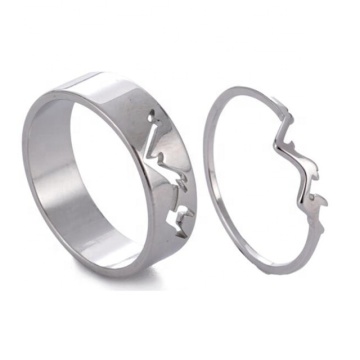 Yiwu Aceon Stainless Steel Engagement Couple Rings - Waved Mountain Design