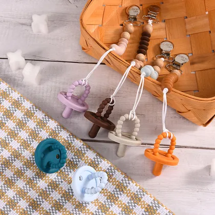 colorful Solid silicone baby pacifier with chain clip