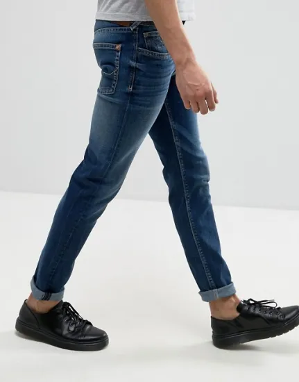 Custom Stonewashed Blue Denim Cotton Pants Men Jeans