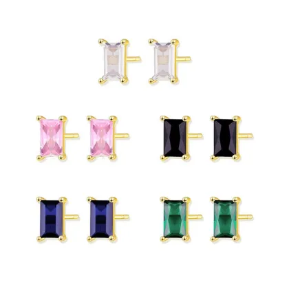 Amiee Fashion 925 Sterling Silver Colorful Zircon Diamond Stud Earrings