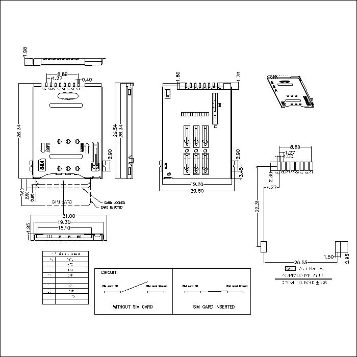 SIM series 8Pin 1.85mm large foot height connector ATK-SIM8185AL018