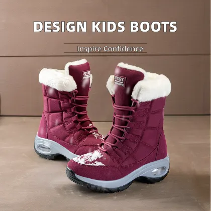 White Leather Women's High Top Ankle Waterproof Anti-Skid Ski Boots