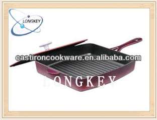 2014 New Product Cast Iron Grill Pan with Cast Iron Press Lid