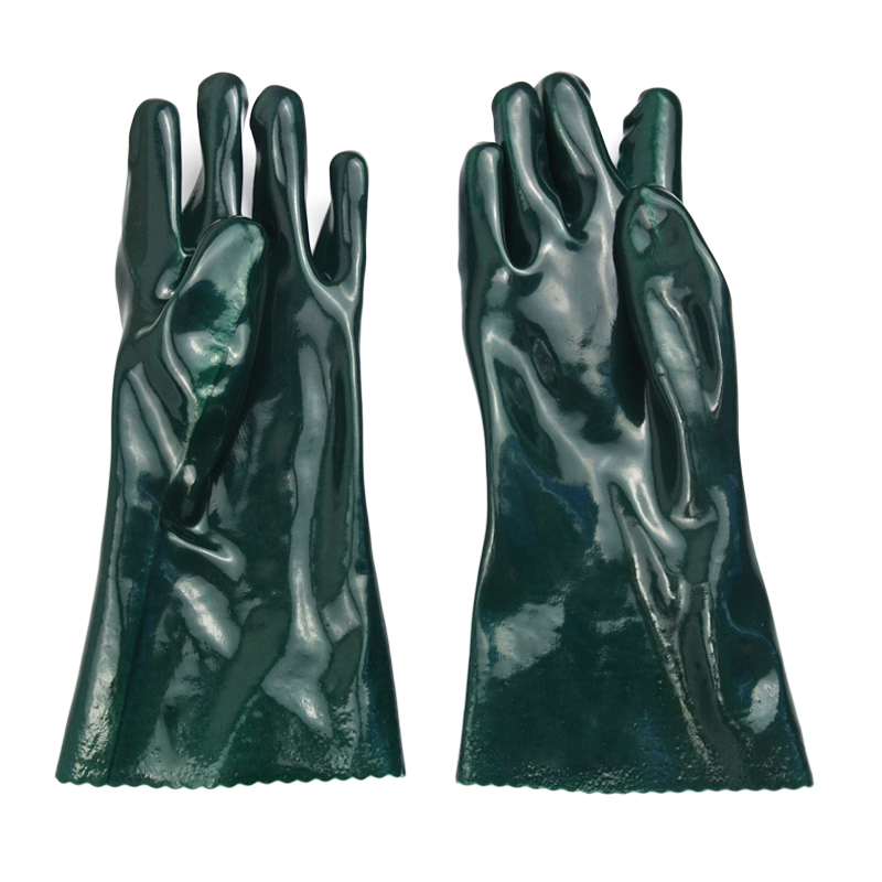Grüne PVC-beschichtete Handschuhe Glattes Finish 35 cm