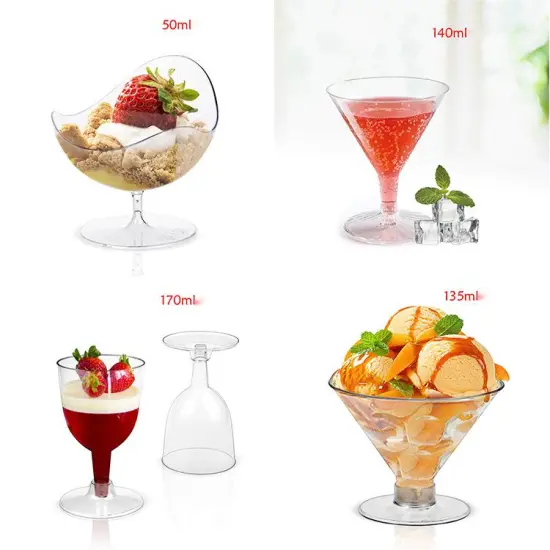 Wholesale Clear Irregular Goblet Dessert Cups - Transparent Mini Disposable Cups 50ml/140ml/170ml