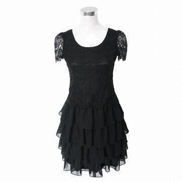 Ladies' Dress, Made of Lace and Chiffon Shell Fabric