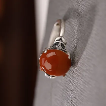 S925 Sterling Silver Matte Southern Red Agate Rings