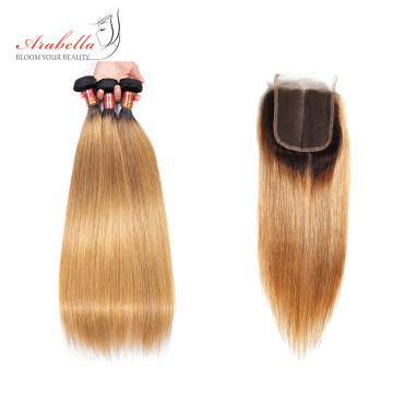 Brazilian Straight Hair Bundles With Closure 1b/27 Ombre Arabella Remy Hair Extension 100% Human Hair Bundles With Closure