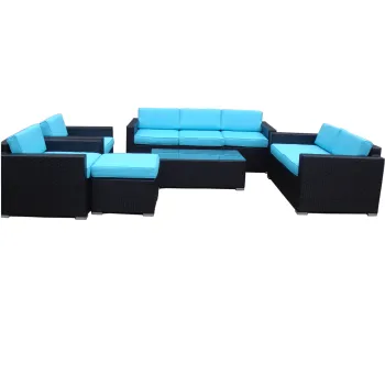 Outdoor Conversation Set: Manual Weaving Wicker Patio Furniture including Sectional Sofa, Ottoman, and Tea Table in PE Rattan