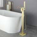 Brushed Gold Floor Mounted Brass Bathtub Filler Faucet