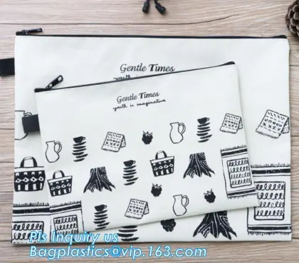 Canvas Pencil Stationery Case Zipper Lock Pencil Bag, stationery students pencil bag