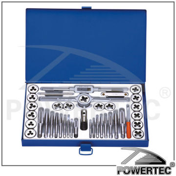 POWERTEC 40pcs Metric And Inch Tap & Die Set with Steel box,screw thread cutting tools