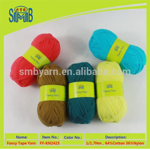 2015 fancy yarn oeko tex factory shingmore bridge wholesale cotton nylon ribbon knitting yarn