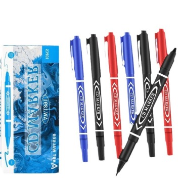 Double Headed Quick-Drying Logistics Oil Markers Pen - Black Red Blue Boxed Fine Tip