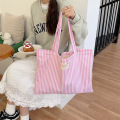 Custom Biodegradable Pink Striped Logo Canvas Shopping Bag