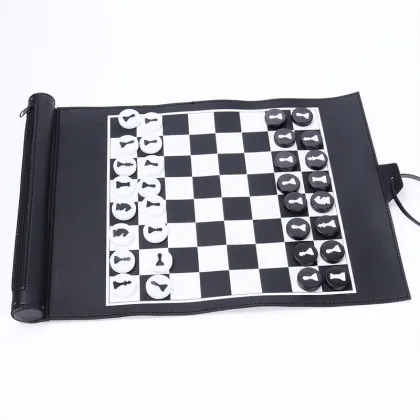 Premium Outdoor Fun Toy and Games Set: Roll Folding Chess Board, Checkers, Luxury Backgammon Chips for Children