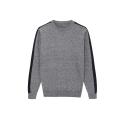 Men's Knitted Jacquard Contrast Sleeve Crew-neck Pullover