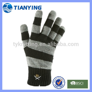 men winter stripe acrylic cheap warm knit gloves