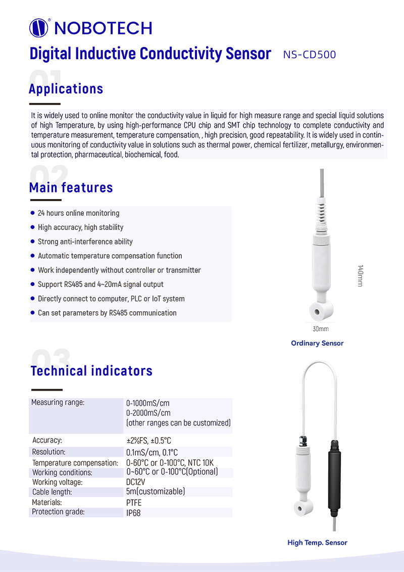Nobo Digital Inductive Conductivity Sensor Ns-cd500 For Wastewater ...