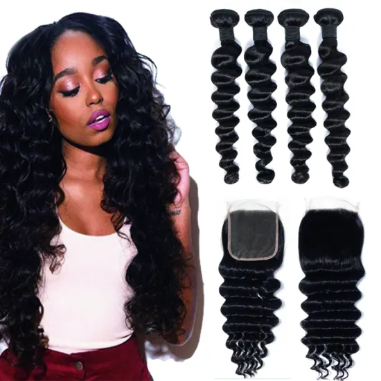 Online ShoppingHuman Virgin Hair Peruvian Loose Deep Wave Virgin Hair Bundles 3 Piece With Closure
