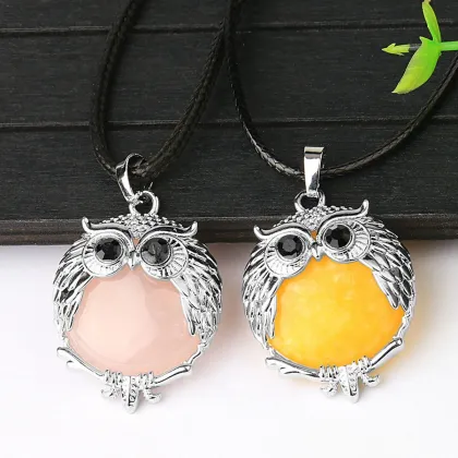 Lapis Lazuli 24mm Beads Silver Owl Pendant