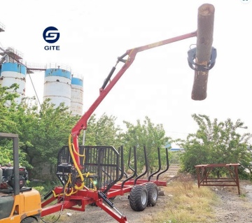 Loaded Wood Log Grapple Trailer and Crane Equipment