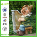 Zwerg Musiker Garten-Zwerg-Harfe-Skulptur (NF12021-4)