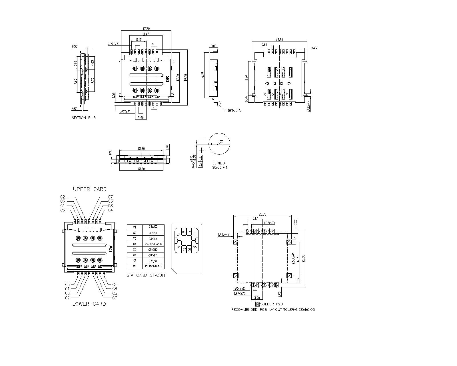 SIM Series 16Pin With Boss 3.0mm Height