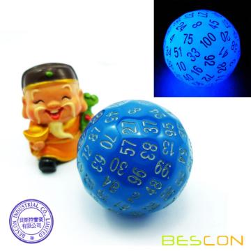 Bescon Glowing Polyhedral 100 Dés Côté Bleu Acide, Dés Lumineux D100, 100 Cube Cube, Brille Dans L&#39;ombre D100 Jeu De Dés