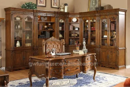 oak wood study room chinese style bookcase and desk
