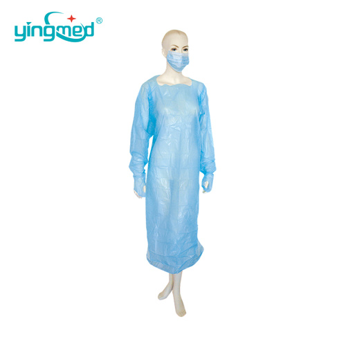 Vestido de isolamento de plástico CPE à prova d'água com orifício de polegar