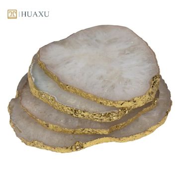 Huaxu Custom moderne luxuriöse weiße Achat -Untersetzer mit goldener Abdeckung