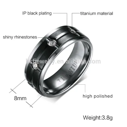 KSF Black Titanium Ring With Clear Crystal Titanium Wedding Ring Wholesale