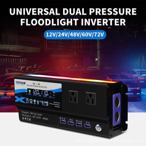 2000W Universal 12V/24V to 110V/220V Dual Voltage Vehicle-Mounted Inverter with 4 USB Ports and Lamp