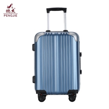 ABS PC aluminum frame blue trolley luggage