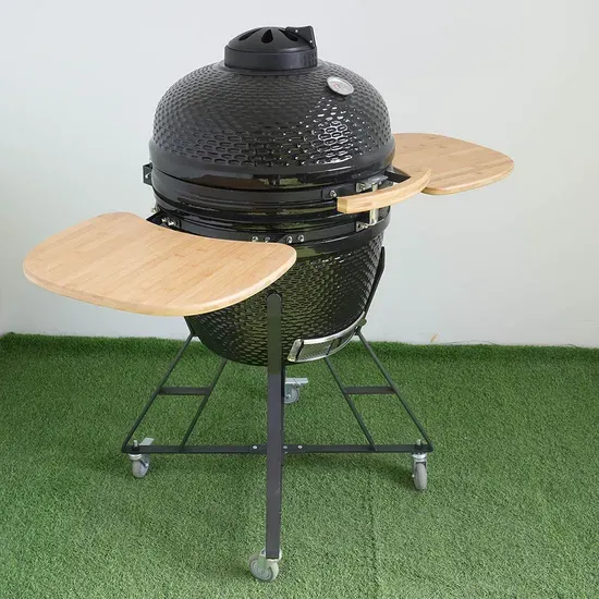 18 Inch Kamado Wood Outdoor Cooking Tabletop Grill with Cast Iron Vent