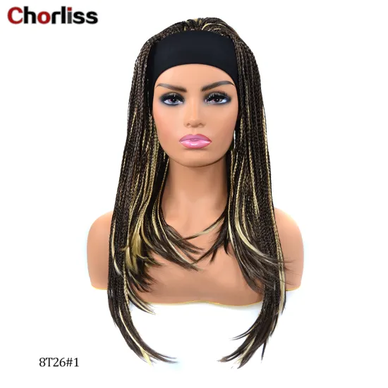 Wholesale Black Light Blonde AfroTurban Braiding Ponytail Wigs Headband Synthetic Hair Wigs With Headband Attached For Woman