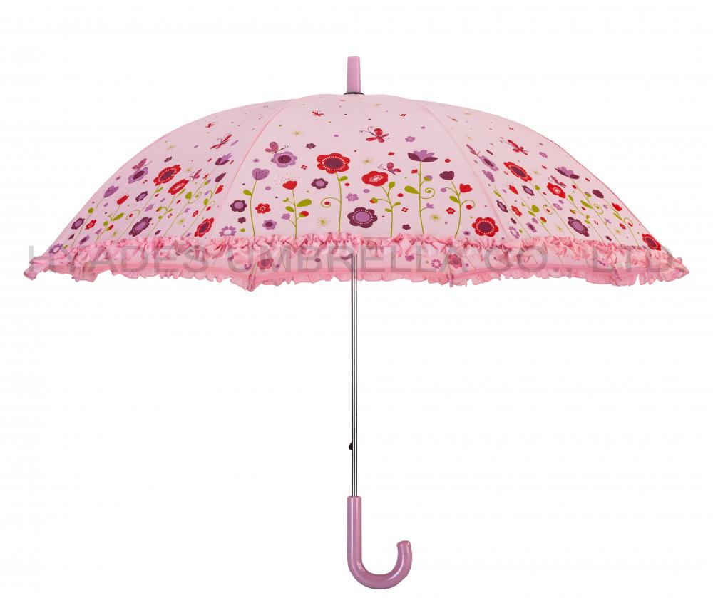 Girl's Pink Flower Kids Safety Open Umbrella