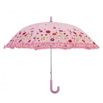 Girl's Pink Flower Kids Safety Open Umbrella