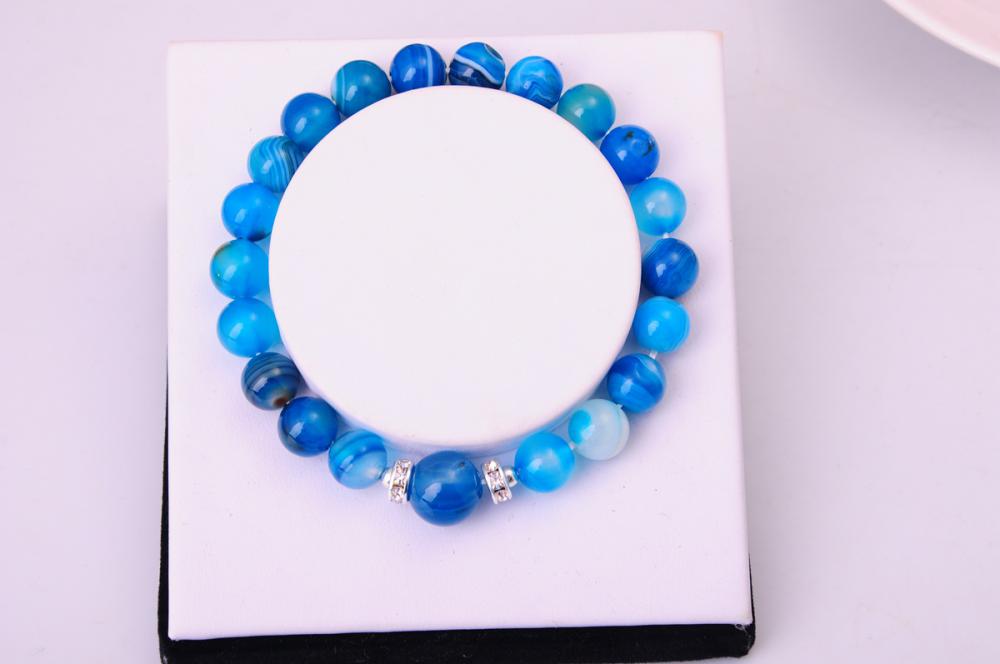 Pulsera de ágata azul de cuentas semipreciosas de 8 mm con cuentas redondas