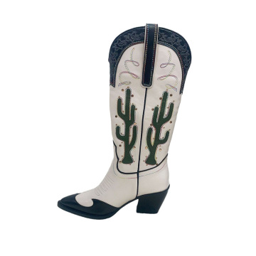 Kemayanni New Arrival Point Punta Blocco ricamo di tallone cactus stivali da cowboy per donne scarpe occidentali