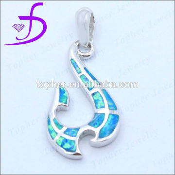 925 Sterling Silver Jewelry wholesale blue fire opal fishhook pendants