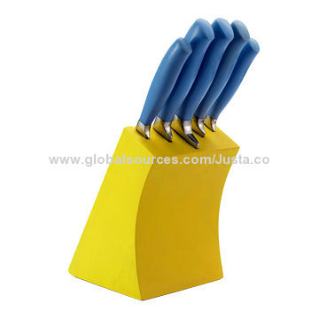 Steel head kitchen knife, 2mm thickness with wooden block