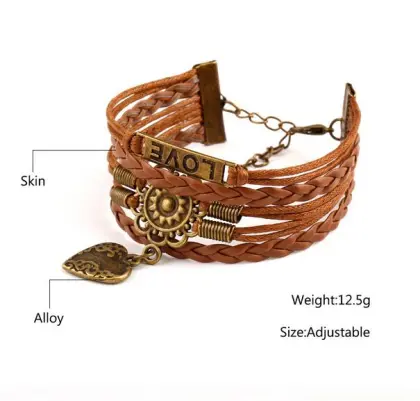 Personalized leather love bracelet, wrap bracelet