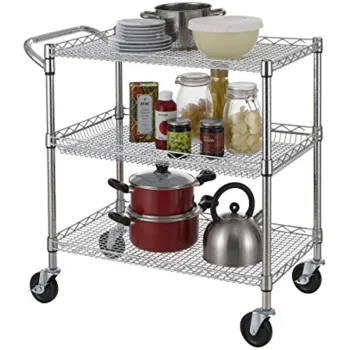 Professional Stainless Steel 3-Tier Utility Cart: Heavy Duty, Commercial Grade ESD Food Trolley for Garage and Kitchen