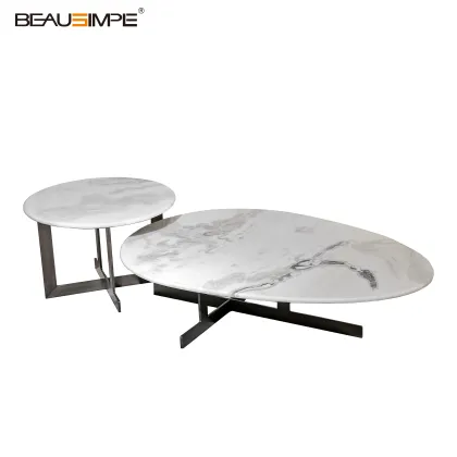 Minimalist White Marble Coffee Table Set
