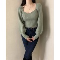 Women's Square Neck Lantern Sleeve Pullover