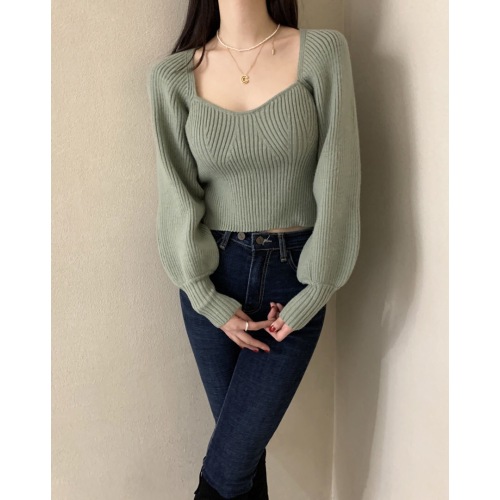 Women's Square Neck Lantern Sleeve Pullover